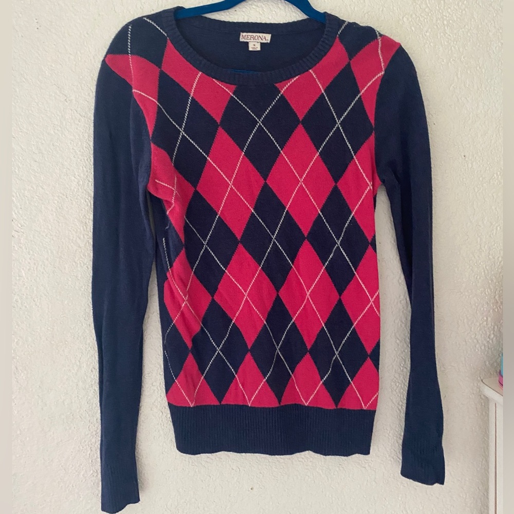 Argyle Navy Pink Sweater